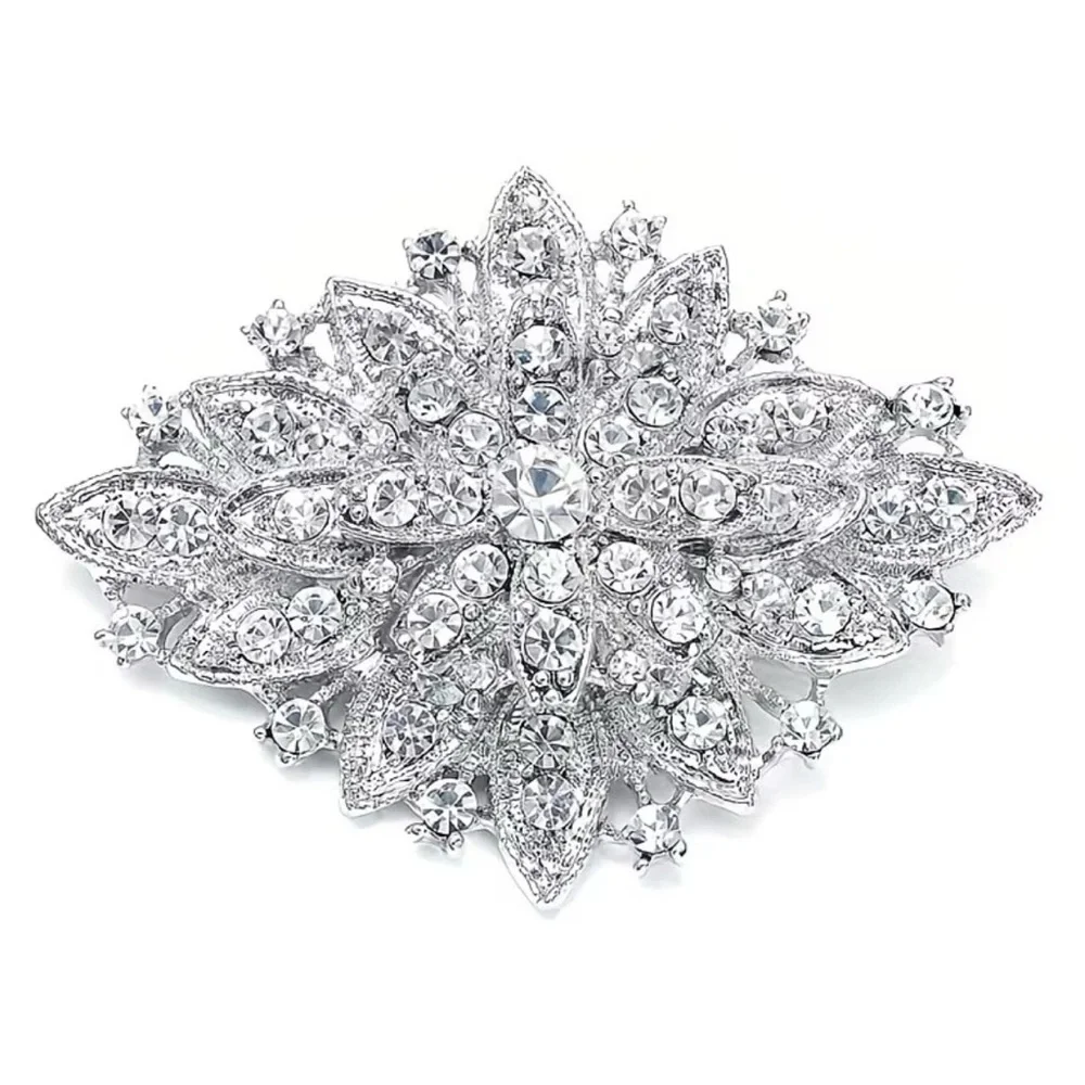 🌸2/$20-(New in package) Sparkling Rhinestone Elegant Silver Floral Brooch - Picture 3 of 3